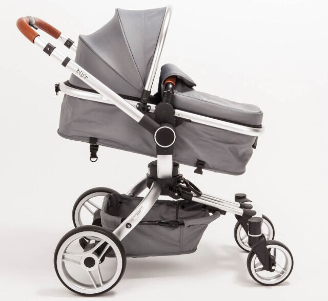 Blij'r Stef 2in1 Luxus Kombi Kinderwagen mit Babyschale 360 Grad drehbar Buggy grau Baby Kindersitz Reise Urlaub Babybett