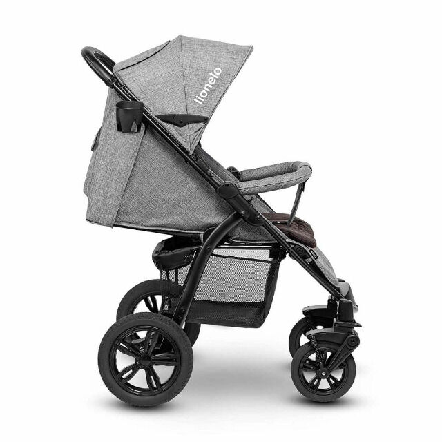 Lionelo Gelände-Buggy Annet TOUR in grau Kinderwagen mit Gummireifen, Tragetasche, Sitzpolster, Moskitonetz, Fusssack, Getränkehalter