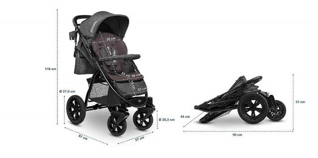 Lionelo Gelände-Buggy Annet TOUR in grau Kinderwagen mit Gummireifen, Tragetasche, Sitzpolster, Moskitonetz, Fusssack, Getränkehalter