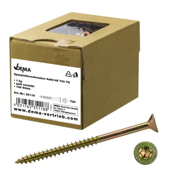 Chipboard screws 6x80/48 T30 TG