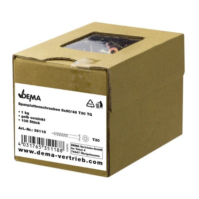 Chipboard screws 6x80/48 T30 TG