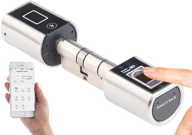 VisorTech Elektronischer Tür-Schließzylinder mit Fingerabdruck-Scanner & Bluetooth App-Steuerung Türschloss Fingerprint