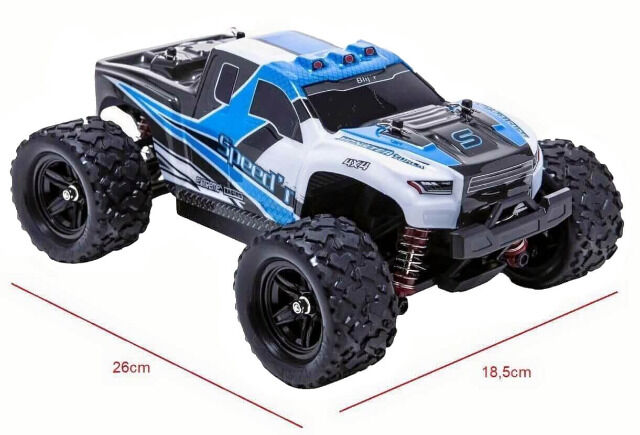 Blij´r Speed´r Blau ferngesteuertes RC Auto 45 km/h, 1:18, 2 Akkus, Allrad, 100m, Monstertruck RTR Truck Fahrzeug Ersatzkarosserie