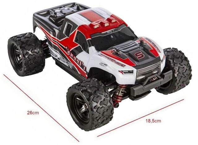 Blij´r Speed´r ferngesteuerter RC Monstertruck Rot 45 km/h, 1:18, 2 Akkus, Allrad, 100m, Funk Auto RTR Modellbau Spielzeug Ersatzkarosserie