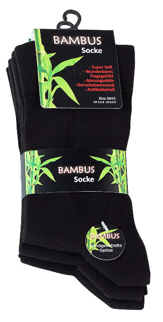 Unisex BAMBUS Socken mit nahtloser Spitze in schwarz