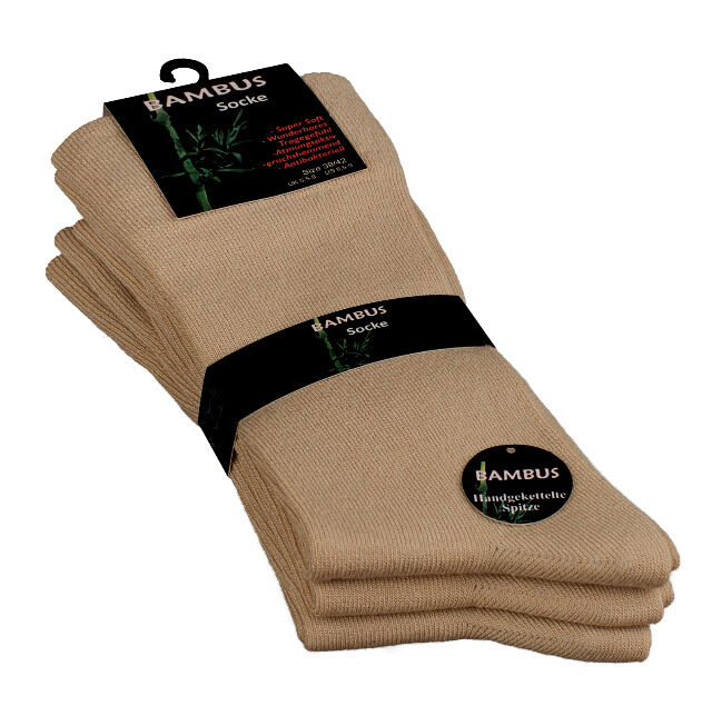 Unisex BAMBUS Socken mit nahtloser Spitze in beige