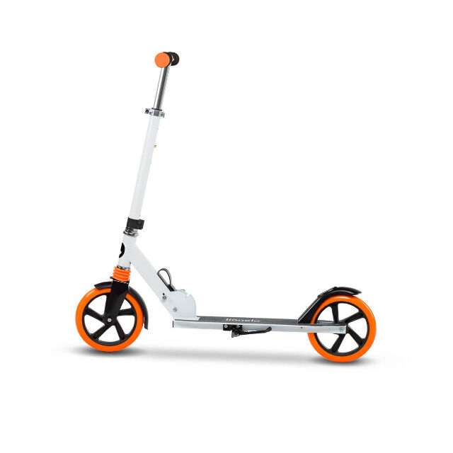 Lionelo Luca Roller Weiss Orange Kinder Tretroller bis 100kg Räder 200mm Bremse zusammenklappbar Roller Kinderroller