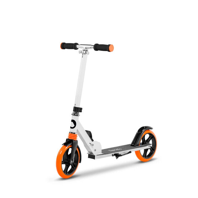 Lionelo Luca Roller Weiss Orange Kinder Tretroller bis 100kg Räder 200mm Bremse zusammenklappbar Roller Kinderroller