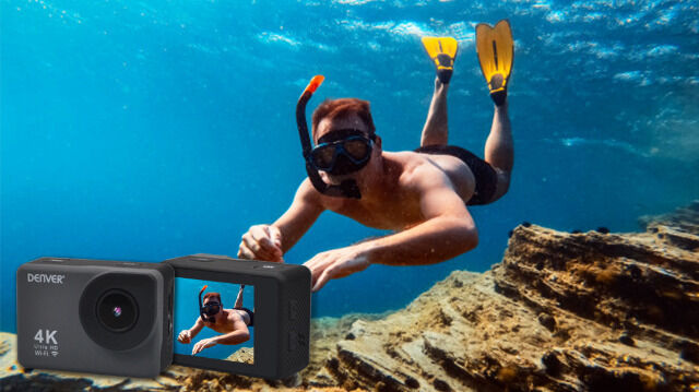 DENVER ACK-8062W 4K Action Cam mit Wi-Fi Funktion und Bildschirm auf der Rückseite 5Mpixel CMOS-Sensor, 130 ° fester Winkel
