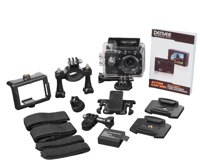 DENVER ACT-5051W FULL HD Action Cam mit Wi-Fi Funktion und Bildschirm auf der Rückseite 5Mpixel CMOS-Sensor, 140 ° fester Winkel
