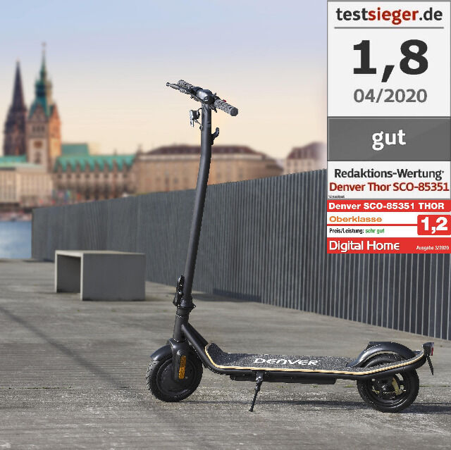 DENVER SCO-85351THOR Elektroroller mit Aluminiumrahmen und aufblasbarem Reifen - 350W Motor Faltbar, leicht