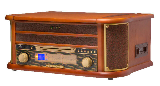 DENVER MCR-50MK3 Retro-Musiksystem mit Plattenspieler, Radio, CD, Kassettendeck und USB-Eingang sowie eingebauten Lautsprechern  USB MP3