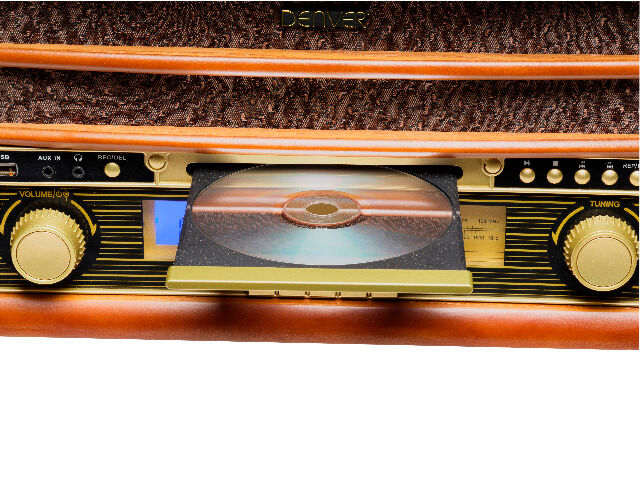 DENVER MCR-50MK3 Retro-Musiksystem mit Plattenspieler, Radio, CD, Kassettendeck und USB-Eingang sowie eingebauten Lautsprechern  USB MP3