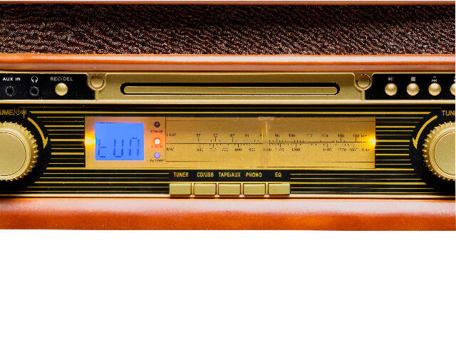 DENVER MCR-50MK3 Retro-Musiksystem mit Plattenspieler, Radio, CD, Kassettendeck und USB-Eingang sowie eingebauten Lautsprechern  USB MP3