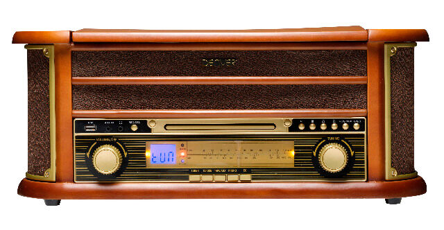 DENVER MCR-50MK3 Retro-Musiksystem mit Plattenspieler, Radio, CD, Kassettendeck und USB-Eingang sowie eingebauten Lautsprechern  USB MP3