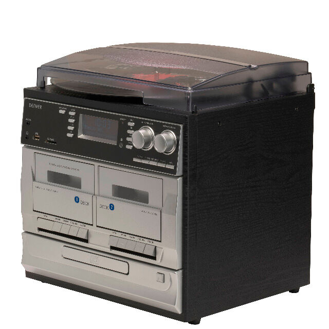DENVER MRD-166 Musikcenter mit Plattenspieler DAB + / FM-Radio, CD-Player, Doppelkassettendeck, USB- und SD-Kartensteckplatz Direkte MP3