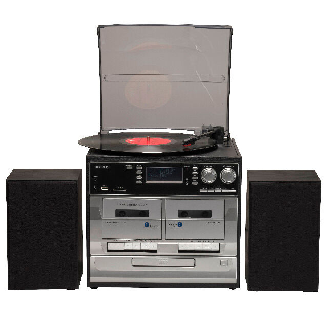 DENVER MRD-166 Musikcenter mit Plattenspieler DAB + / FM-Radio, CD-Player, Doppelkassettendeck, USB- und SD-Kartensteckplatz Direkte MP3