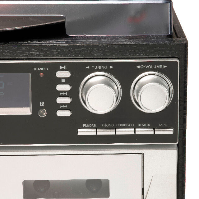 DENVER MRD-166 Musikcenter mit Plattenspieler DAB + / FM-Radio, CD-Player, Doppelkassettendeck, USB- und SD-Kartensteckplatz Direkte MP3