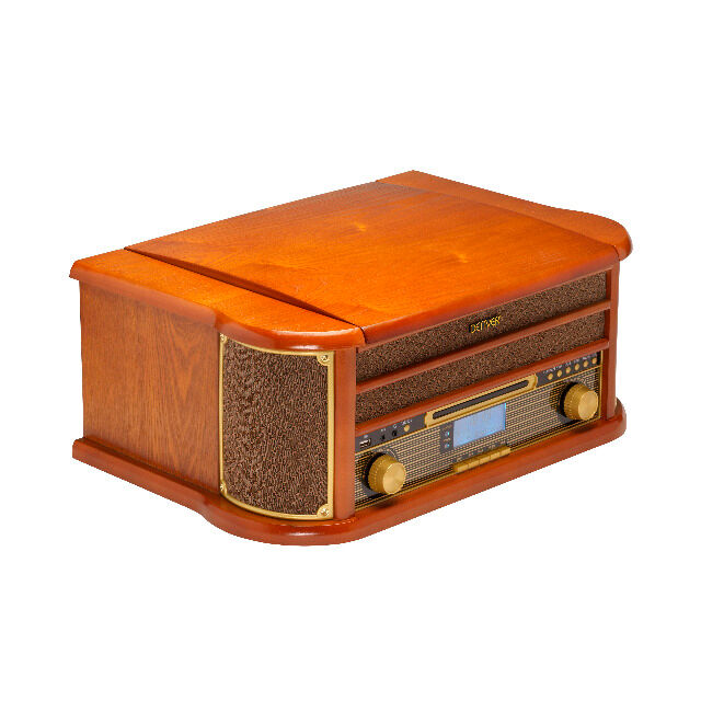 DENVER MRD-51 Retro Holzmusikzentrum mit DAB, Plattenspieler und Kassettenrekorder Auch USB-, CD- und USB-Aufnahme von LP, CD und Kassette