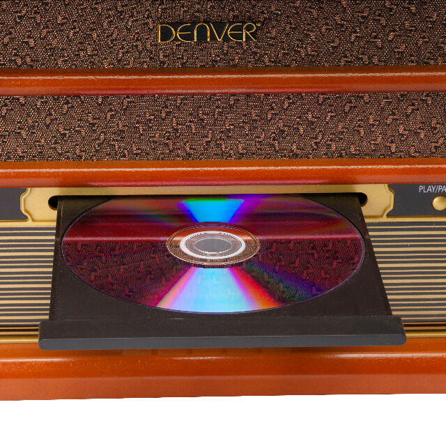 DENVER MRD-51 Retro Holzmusikzentrum mit DAB, Plattenspieler und Kassettenrekorder Auch USB-, CD- und USB-Aufnahme von LP, CD und Kassette