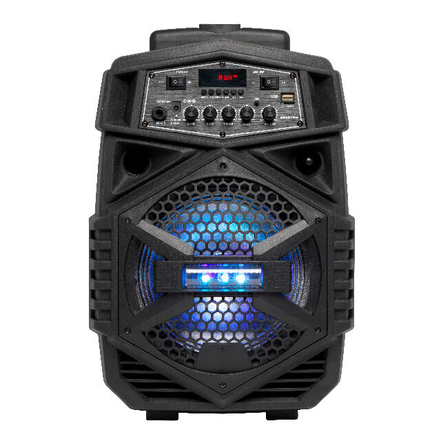 Denver TSP-110 8-Zoll-Bluetooth-Trolley-Lautsprecher mit Lichteffekt auf der Vorderseite USB, MicroSD-Kartensteckplatz, AUX-Eingang