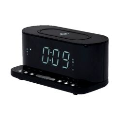 DENVER CRQ-110 FM Clockradio mit QI-Aufladung Dual-Alarm-Funktion und USB zum Aufladen von Telefonen ohne QI-Aufladung