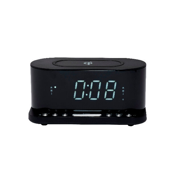 DENVER CRQ-110 FM Clockradio mit QI-Aufladung Dual-Alarm-Funktion und USB zum Aufladen von Telefonen ohne QI-Aufladung