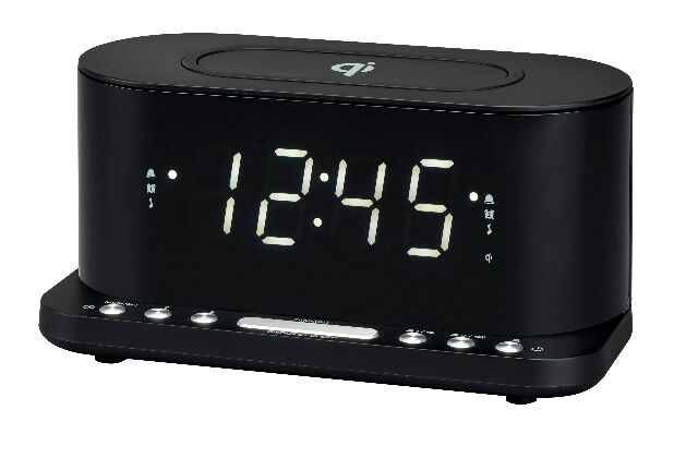 DENVER CRQ-110 FM Clockradio mit QI-Aufladung Dual-Alarm-Funktion und USB zum Aufladen von Telefonen ohne QI-Aufladung