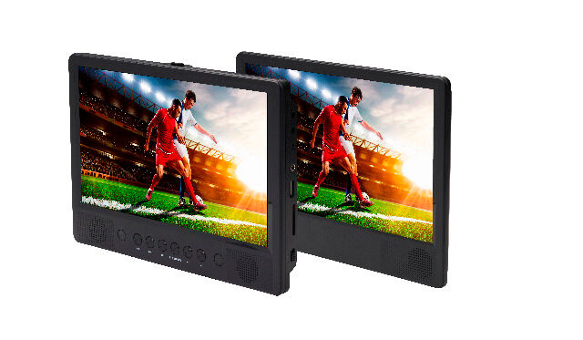 DENVER MTW-1086TWIN Tragbarer DVD-Player mit 2 x 10,1-Zoll-Bildschirmen Sowohl 230V-Adapter als auch 12V-Autoadapter zur Verwendung im Auto