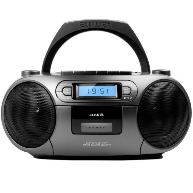 Aiwa BBTC-550MG GRAU Tragbarer CD Player mit Radio, Kassette, Bluetooth und USB, CD Spieler, Boombox