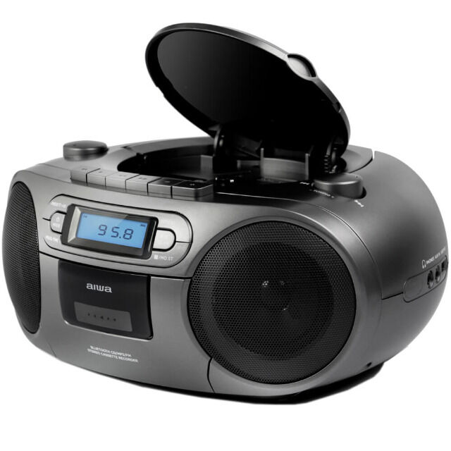 Aiwa BBTC-550MG GRAU Tragbarer CD Player mit Radio, Kassette, Bluetooth und USB, CD Spieler, Boombox