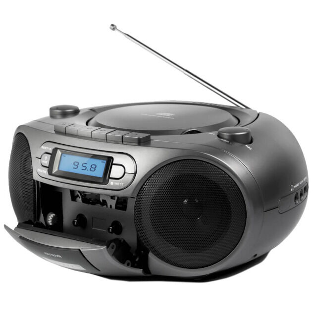 Aiwa BBTC-550MG GRAU Tragbarer CD Player mit Radio, Kassette, Bluetooth und USB, CD Spieler, Boombox