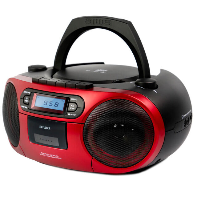 Aiwa BBTC-550RD ROT Tragbares Hifi Radio mit CD, Kassettendeck, Bluetooth und USB, CD-Spieler, Boombox