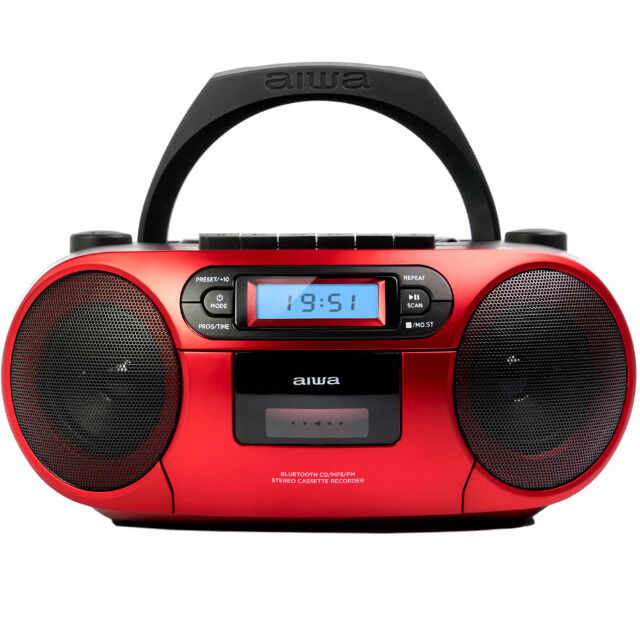 Aiwa BBTC-550RD ROT Tragbares Hifi Radio mit CD, Kassettendeck, Bluetooth und USB, CD-Spieler, Boombox