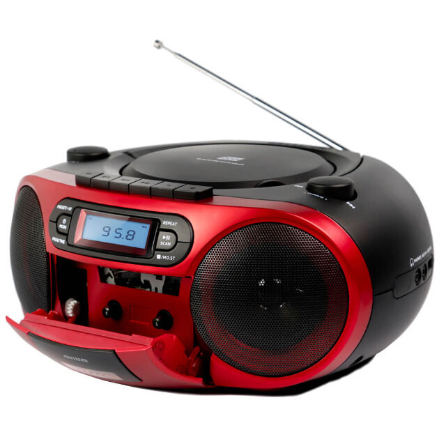 Aiwa BBTC-550RD ROT Tragbares Hifi Radio mit CD, Kassettendeck, Bluetooth und USB, CD-Spieler, Boombox