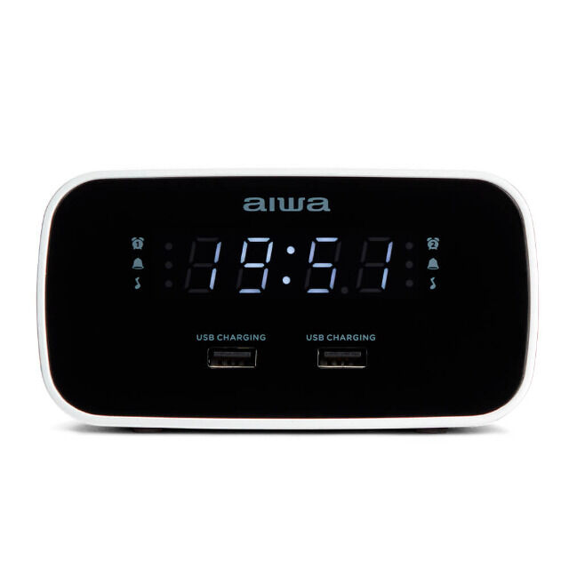 Aiwa CRU-19BK Schwarz Radiowecker LED-Display USB Ladefunktion Dimmer FM-Radio Uhr Uhrzeit Smartphone Tablet