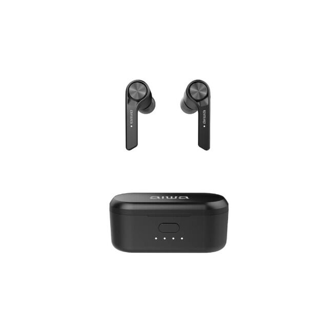 Aiwa ESP-350BK In-Ear Bluetooth Kopfhörer mit Ladestation IPX4 wasserdicht TWS schwarz Earbuds Audio HiFi Musik Freisprechen