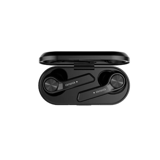 Aiwa ESP-350BK In-Ear Bluetooth Kopfhörer mit Ladestation IPX4 wasserdicht TWS schwarz Earbuds Audio HiFi Musik Freisprechen