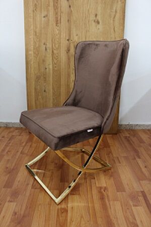 Stuhl Bronze Samt Stoff + Metall Gestell Gold 