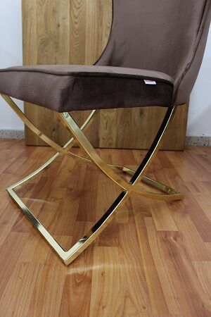 Stuhl Bronze Samt Stoff + Metall Gestell Gold 