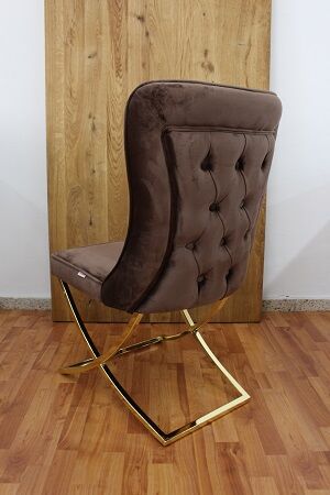 Stuhl Bronze Samt Stoff + Metall Gestell Gold 