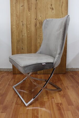 Stuhl Platin Samt + Metall Gestell + Neu auf Lager 