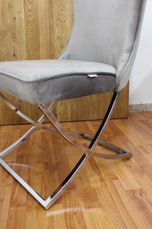 Stuhl Platin Samt + Metall Gestell + Neu auf Lager 