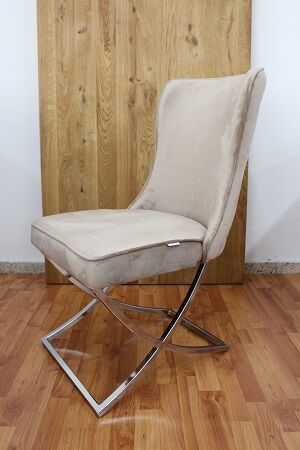 Stuhl Platin Samt + Metall Gestell Gold + Neu auf Lager 