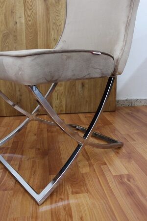 Stuhl Platin Samt + Metall Gestell Gold + Neu auf Lager 