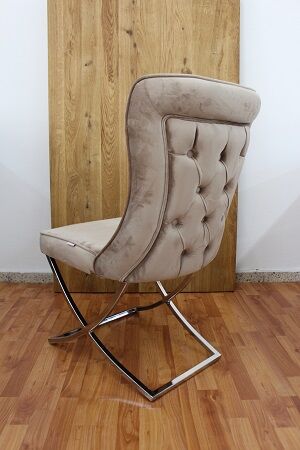 Stuhl Platin Samt + Metall Gestell Gold + Neu auf Lager 
