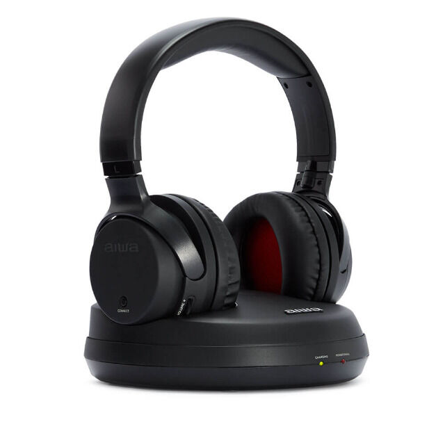Aiwa WHF-880 Wireless Kopfhörer, schwarz, Ladestation, Over-Ear, 40Hz-18kHz 100m Reichweite PLL Headset Audio HiFi