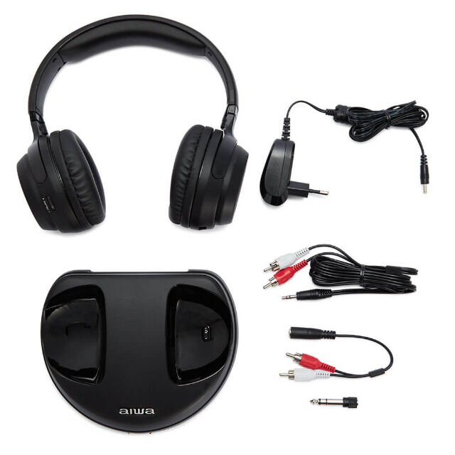 Aiwa WHF-880 Wireless Kopfhörer, schwarz, Ladestation, Over-Ear, 40Hz-18kHz 100m Reichweite PLL Headset Audio HiFi
