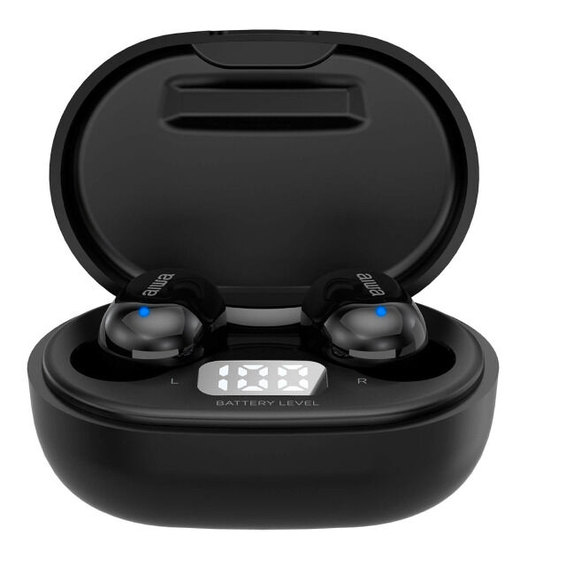Aiwa EBTW-150BK schwarz Drahtlose Kopfhörer Bluetooth 5.0 10M In-Ear ANS Voice Assistant TWS Ladebox Ohrhörer Headset Freisprechfunktion