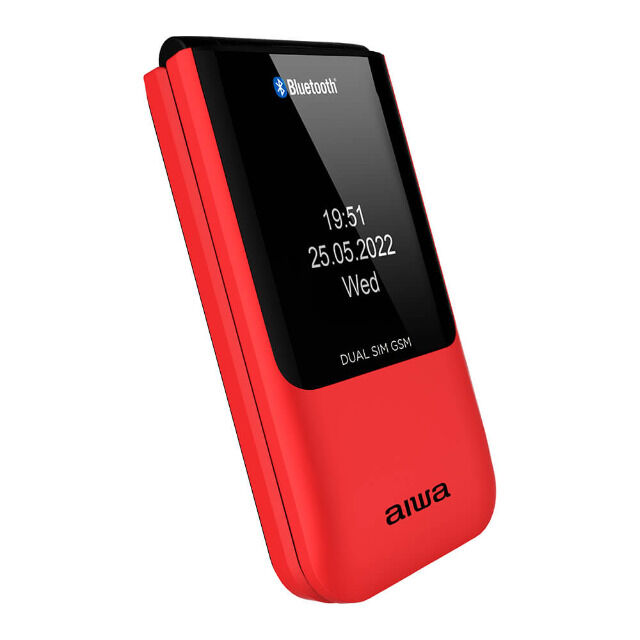 Aiwa FP-24RD Rot Großtasten Bluetooth Seniorenhandy, Klapphandy, Dual-SIM, Farbdisplay, SOS, Notruf, 32MB ROM, 32MB RAM, GPRS, GSM